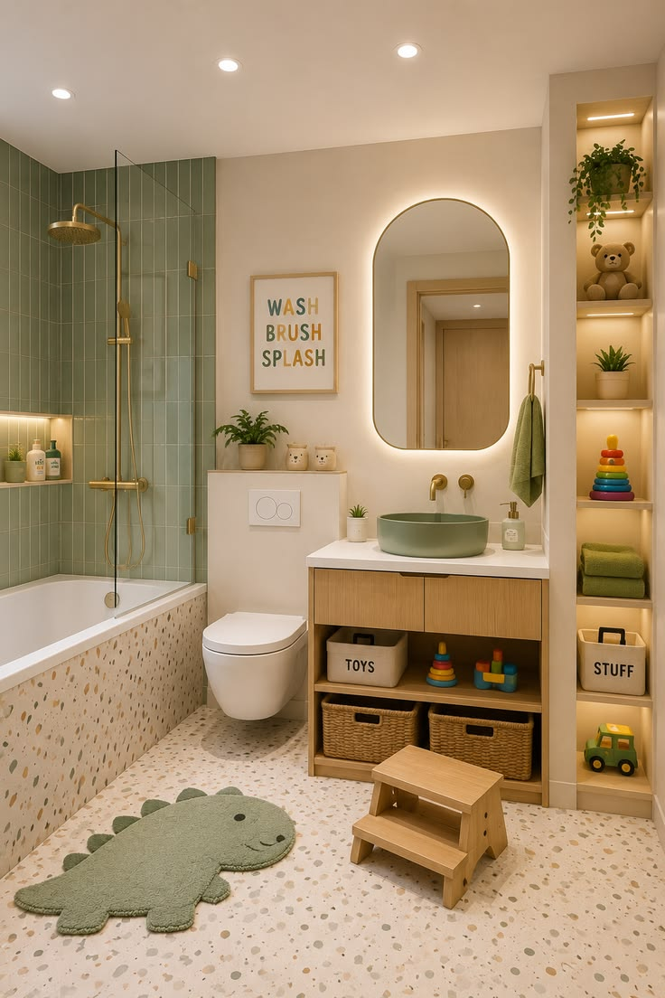 AI kids bathroom in sage