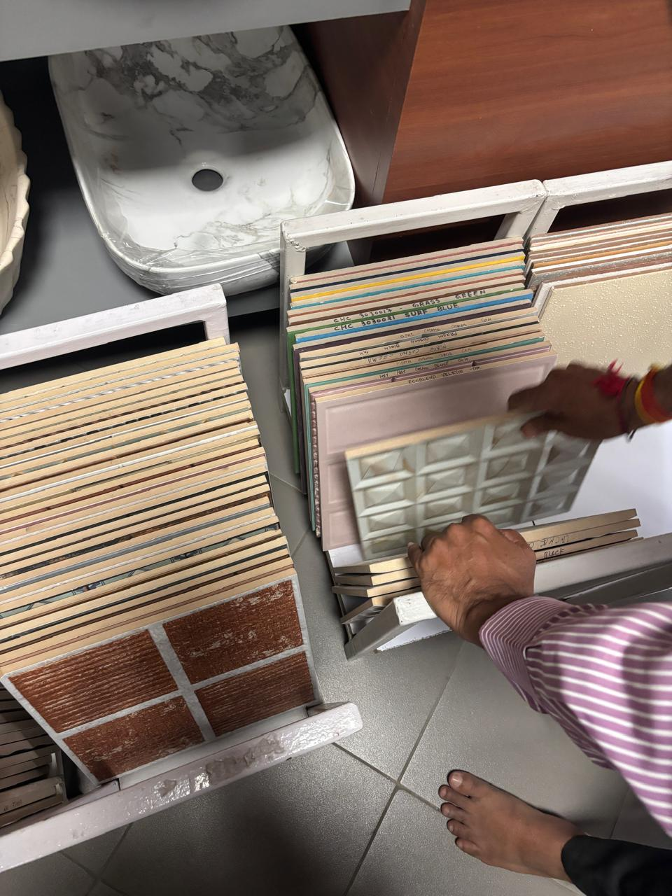 Tactile tile rack for touch and spec