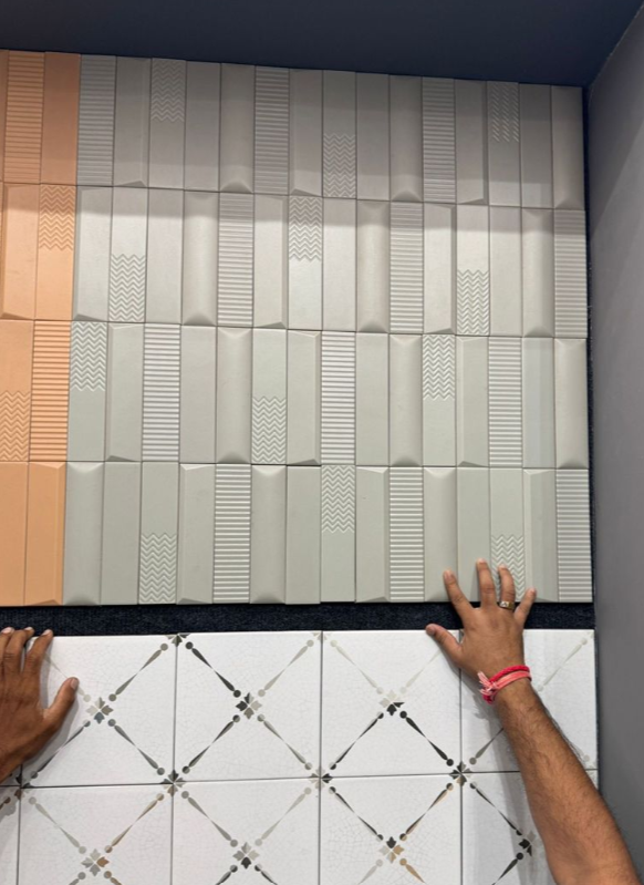Subway and tactile tiles grouped in store