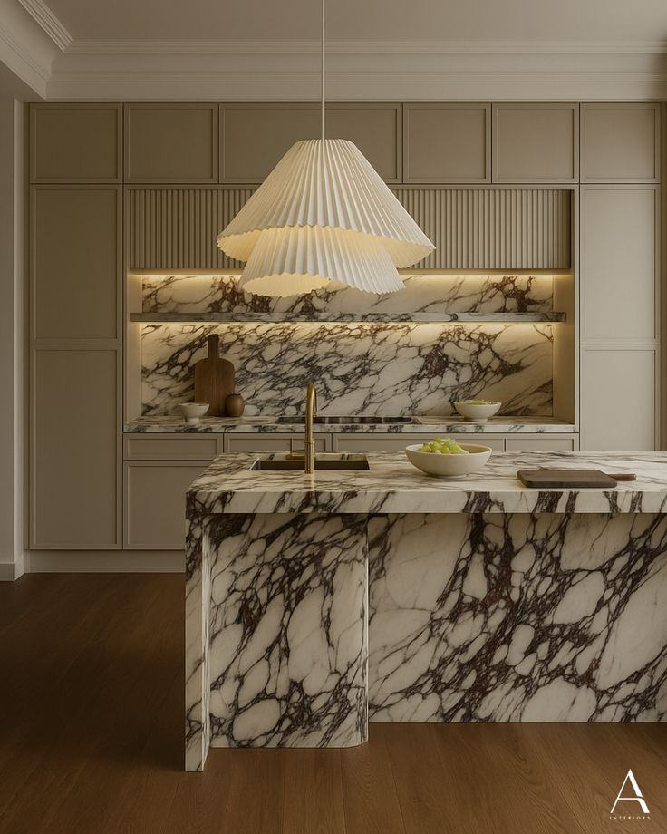 Large-vein marble kitchen island