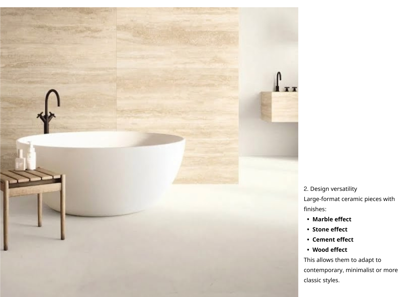 Design versatility: marble, stone, cement and wood effect ceramics